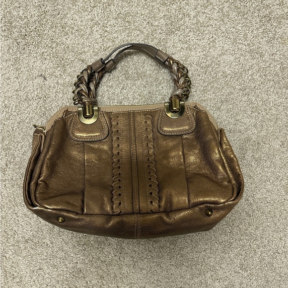 Chloe Heloise Satchel Leather Handbag Dark Metallic EUC Authentic - Picture 2 of 16